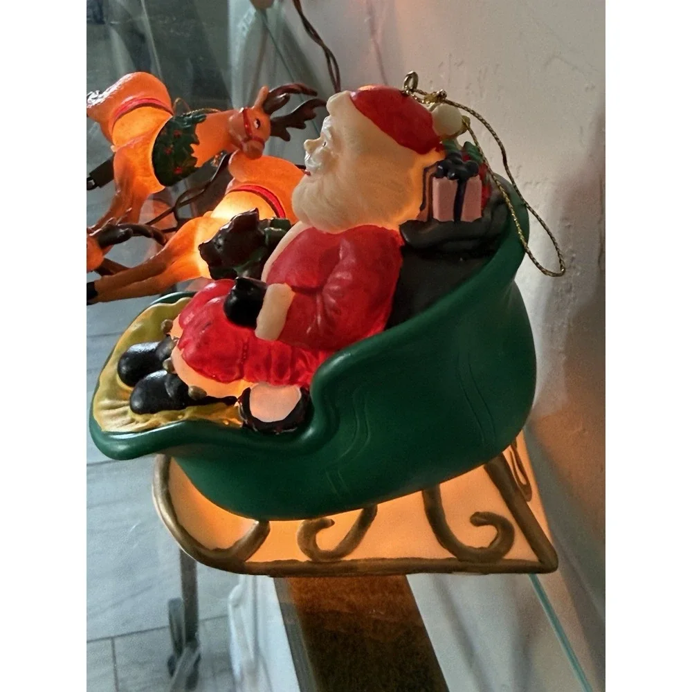 Vintage Kurt Adler Lighted SANTA Sleigh 8 Reindeer Novelty Christmas Lights